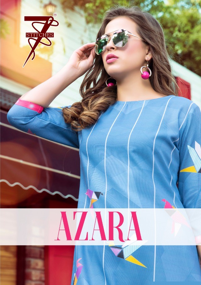 Azara By 7 Stitches 1 To 6 Series Beautiful Colorful Stylish Fancy Casual Wear & Ethnic Wear & Ready To Wear Pure Rayon Digital Printed Kurtis At Wholesale Price