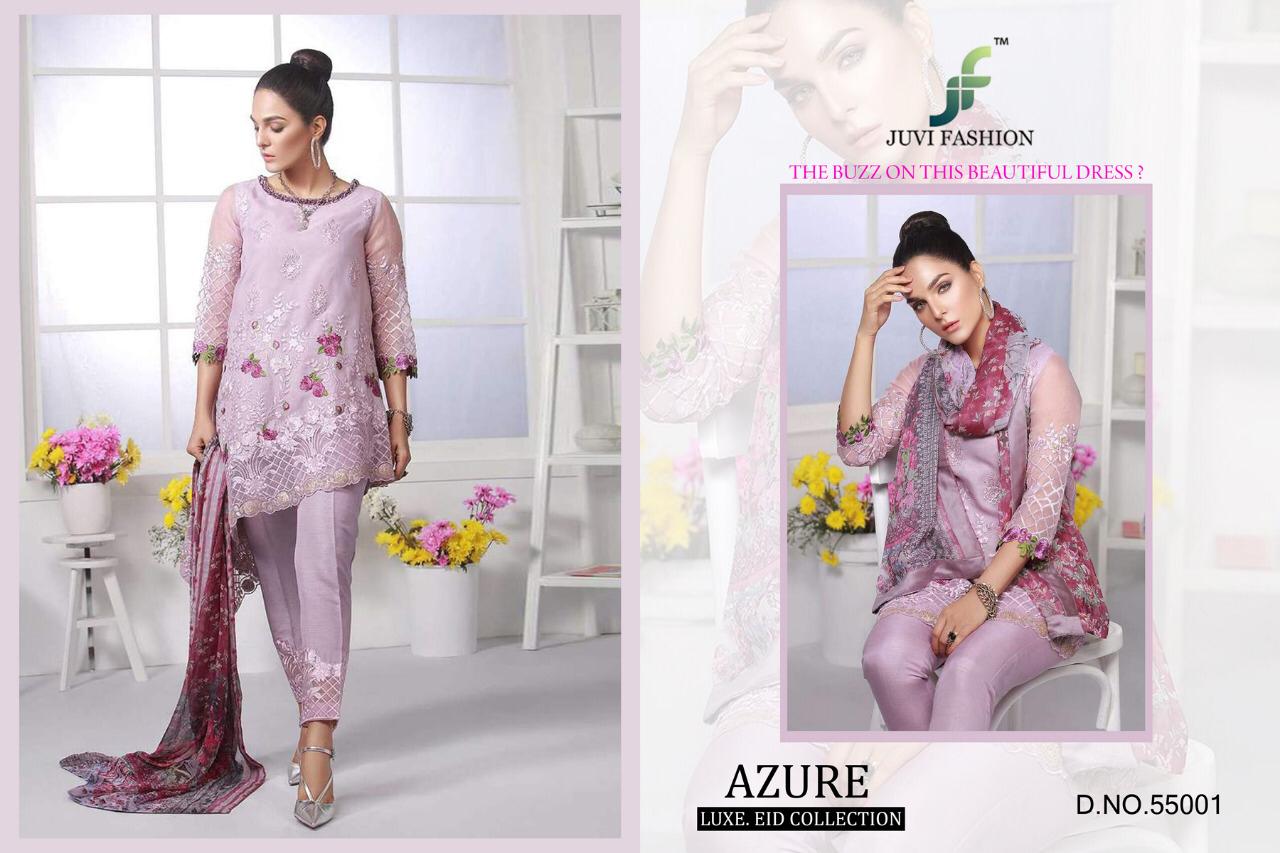 Azure Lux Eid Collection By Juvi Fashion 55001 To 55006 Series Pakistani Stylish Beautiful Colourful Printed & Embroidered Party Wear & Occasional Wear Soft Net With Heavy Embroidery Dresses At Wholesale Price
