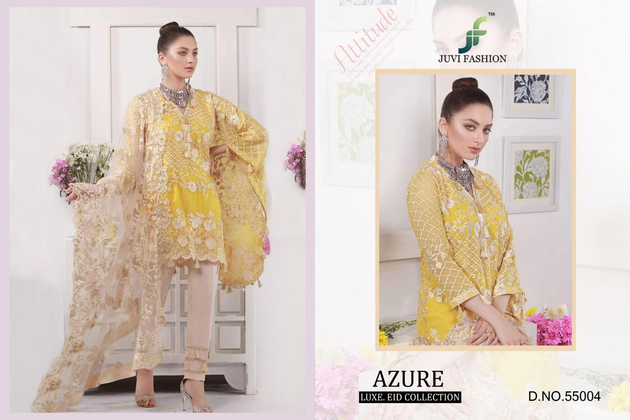 Azure Lux Eid Collection By Juvi Fashion 55001 To 55006 Series Pakistani Stylish Beautiful Colourful Printed & Embroidered Party Wear & Occasional Wear Soft Net With Heavy Embroidery Dresses At Wholesale Price