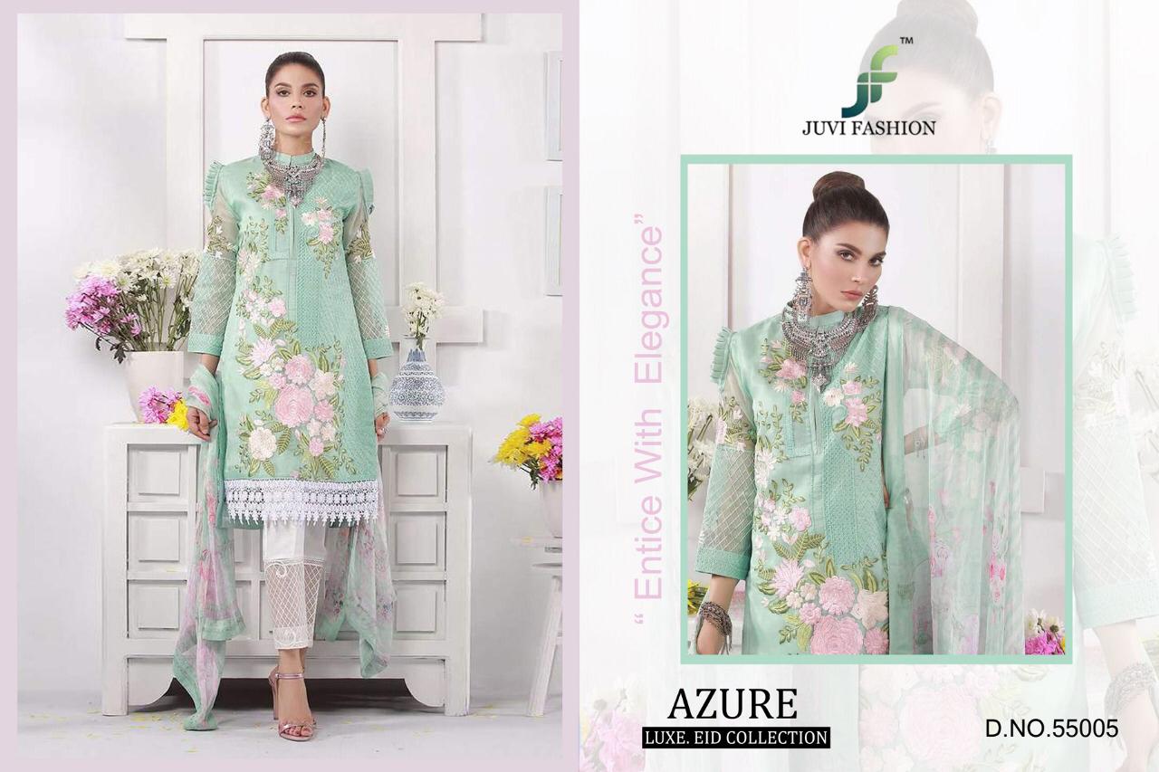 Azure Lux Eid Collection By Juvi Fashion 55001 To 55006 Series Pakistani Stylish Beautiful Colourful Printed & Embroidered Party Wear & Occasional Wear Soft Net With Heavy Embroidery Dresses At Wholesale Price