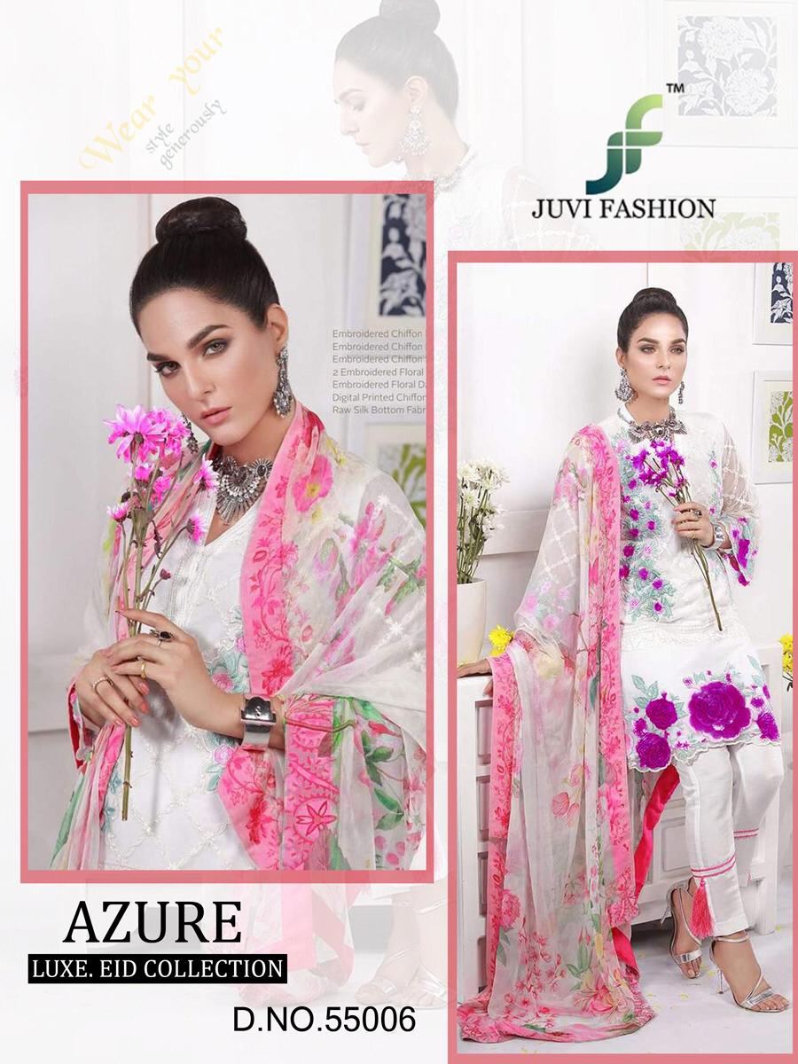 Azure Lux Eid Collection By Juvi Fashion 55001 To 55006 Series Pakistani Stylish Beautiful Colourful Printed & Embroidered Party Wear & Occasional Wear Soft Net With Heavy Embroidery Dresses At Wholesale Price