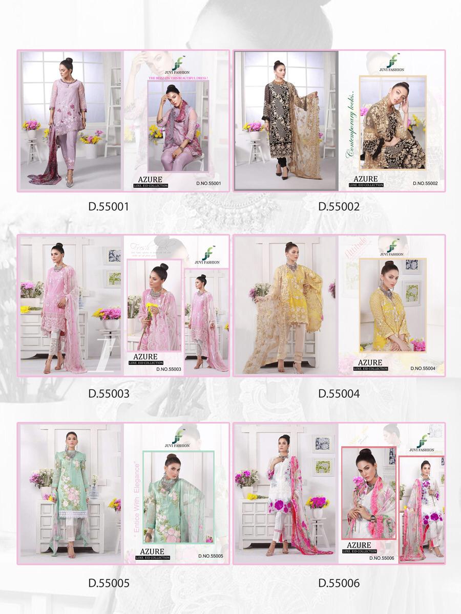 Azure Lux Eid Collection By Juvi Fashion 55001 To 55006 Series Pakistani Stylish Beautiful Colourful Printed & Embroidered Party Wear & Occasional Wear Soft Net With Heavy Embroidery Dresses At Wholesale Price