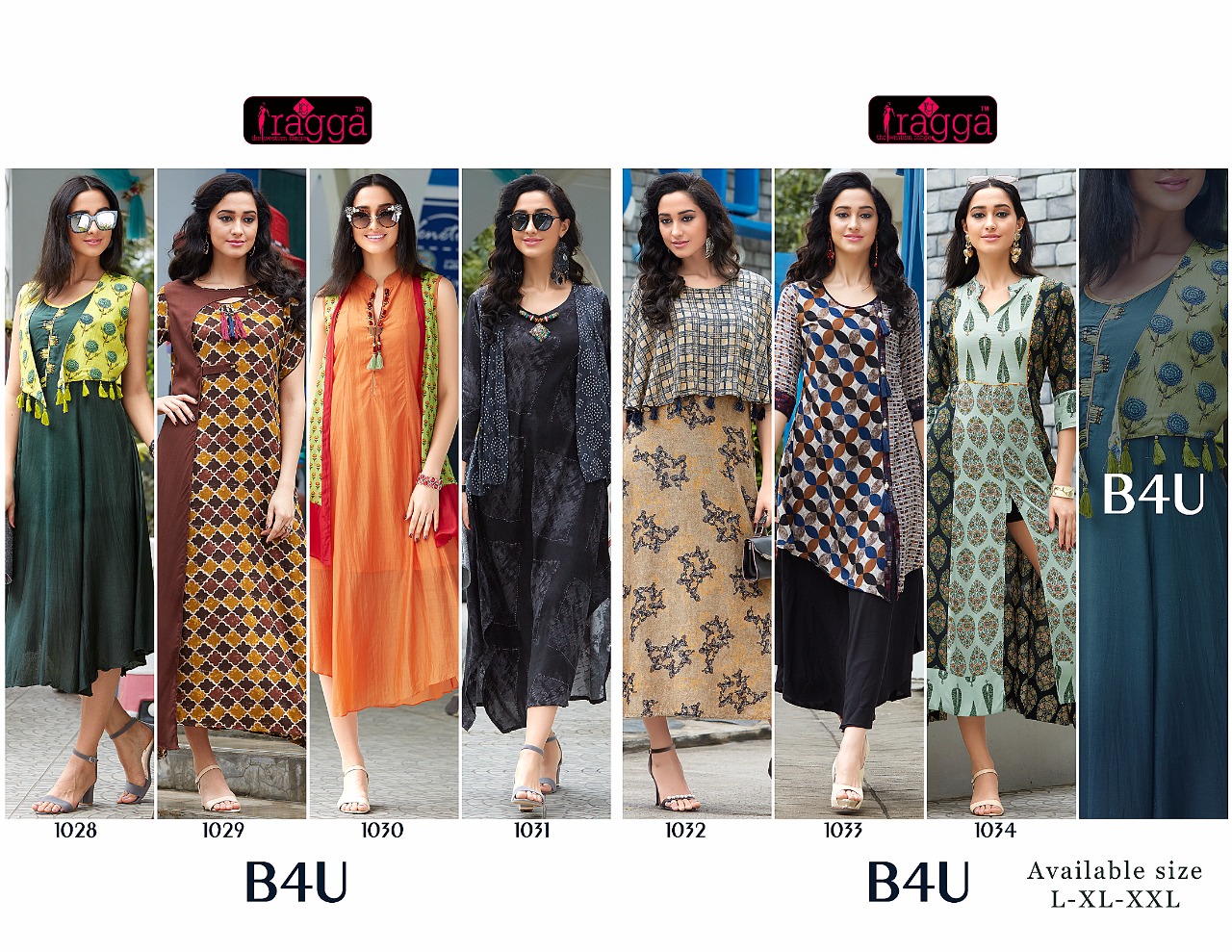 B4u By Ragga 1028 To 1034 Series Designer Stylish Colorful Fancy Beautiful Party Wear Ethnic Wear Heavy Rayon Printed Kurtis At Wholesale Price