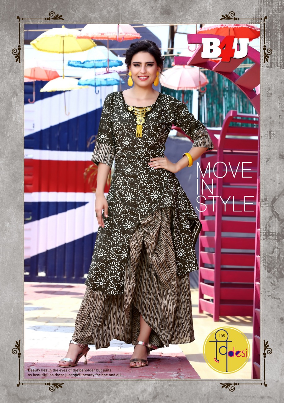 B4u By Vdesi 101 To 108 Series Designer Beautiful Stylish Colorful Fancy Beautiful Party Wear & Ethnic Wear Pure Cotton Kurtis At Wholesale Price