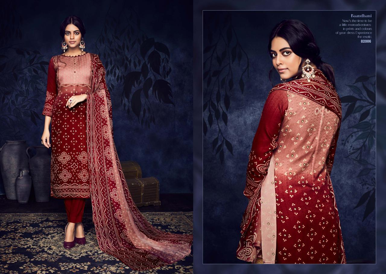 Baandhani By Vishwam Fabrics 82001 To 82008 Series Beautiful Winter Collection Suits Stylish Fancy Colorful Casual Wear & Ethnic Wear Pure Pashmina Digital Style Printed Dresses At Wholesale Price