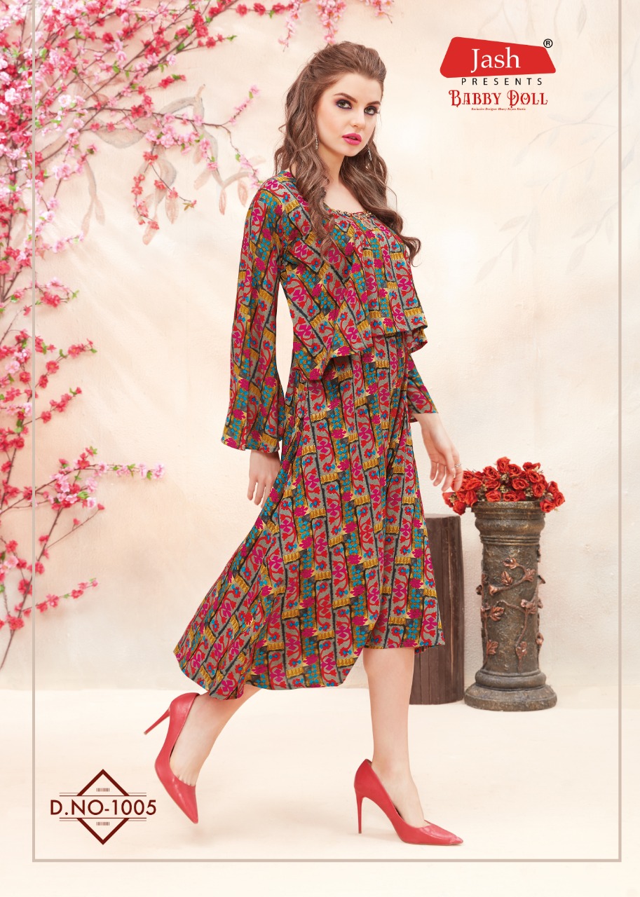 Babby Doll Vol-1 By Jash Enterprise 1001 To 1010 Series Beautiful Stylish Fancy Colorful Casual Wear & Ethnic Wear & Ready To Wear Heavy Rayon Printed Kurtis At Wholesale Price