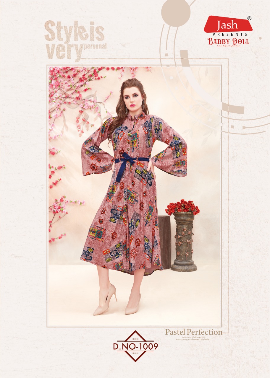 Babby Doll Vol-1 By Jash Enterprise 1001 To 1010 Series Beautiful Stylish Fancy Colorful Casual Wear & Ethnic Wear & Ready To Wear Heavy Rayon Printed Kurtis At Wholesale Price