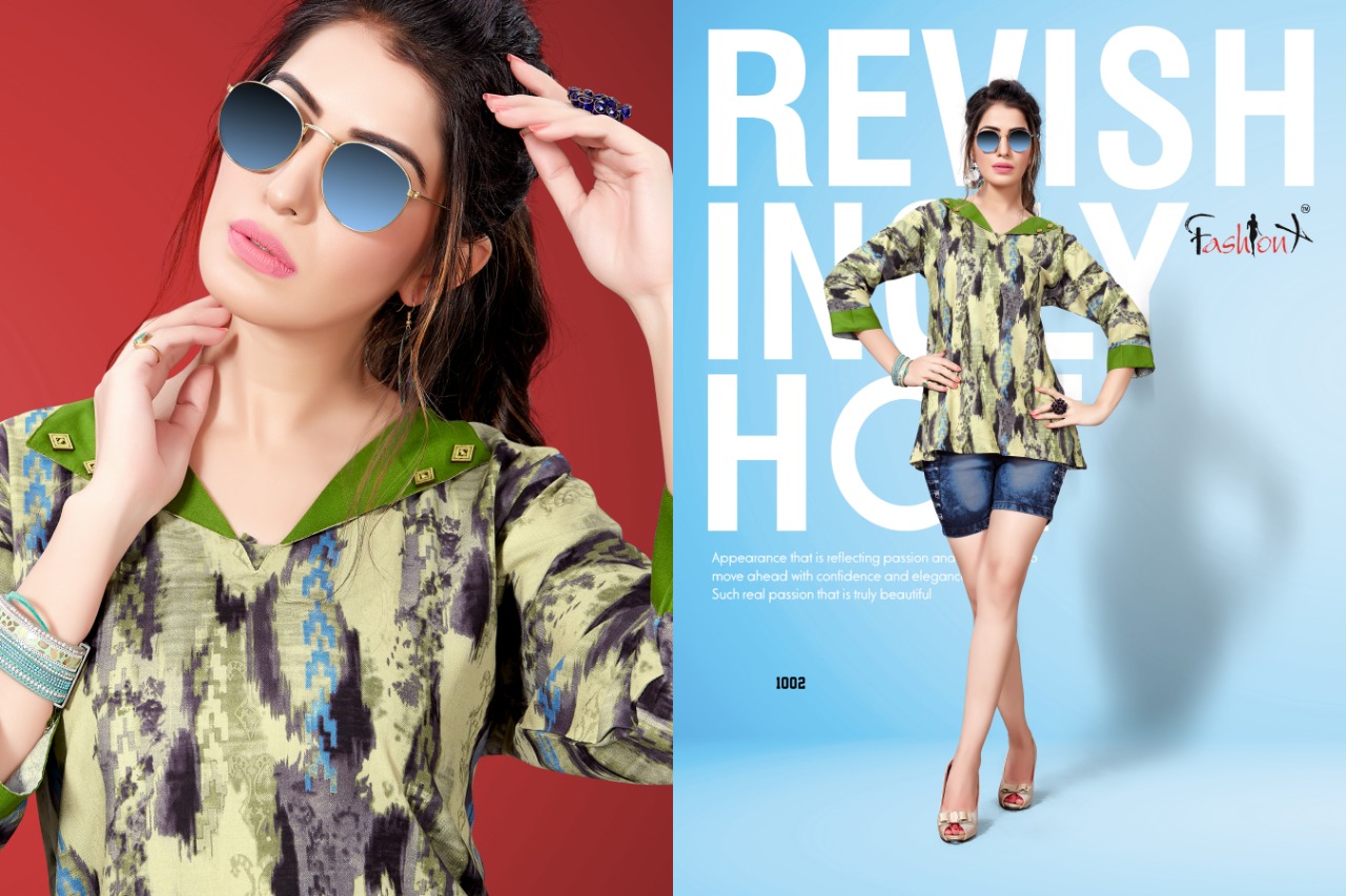Baby Doll By Fashion X 1001 To 1006 Series Beautiful Stylish Colorful Fancy Party Wear & Ethnic Wear & Ready To Wear Heavy Rayon Printed Kurtis/ Tops At Wholesale Price