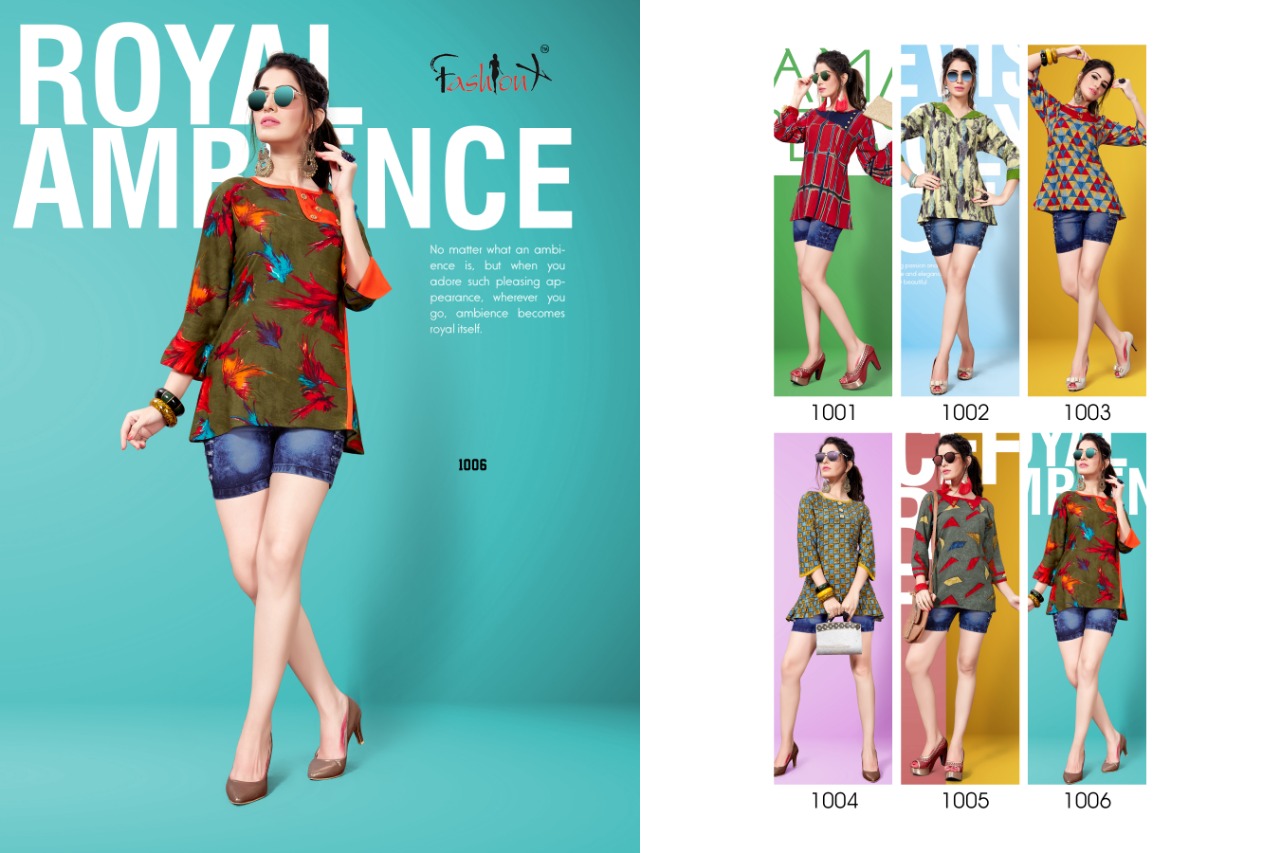 Baby Doll By Fashion X 1001 To 1006 Series Beautiful Stylish Colorful Fancy Party Wear & Ethnic Wear & Ready To Wear Heavy Rayon Printed Kurtis/ Tops At Wholesale Price