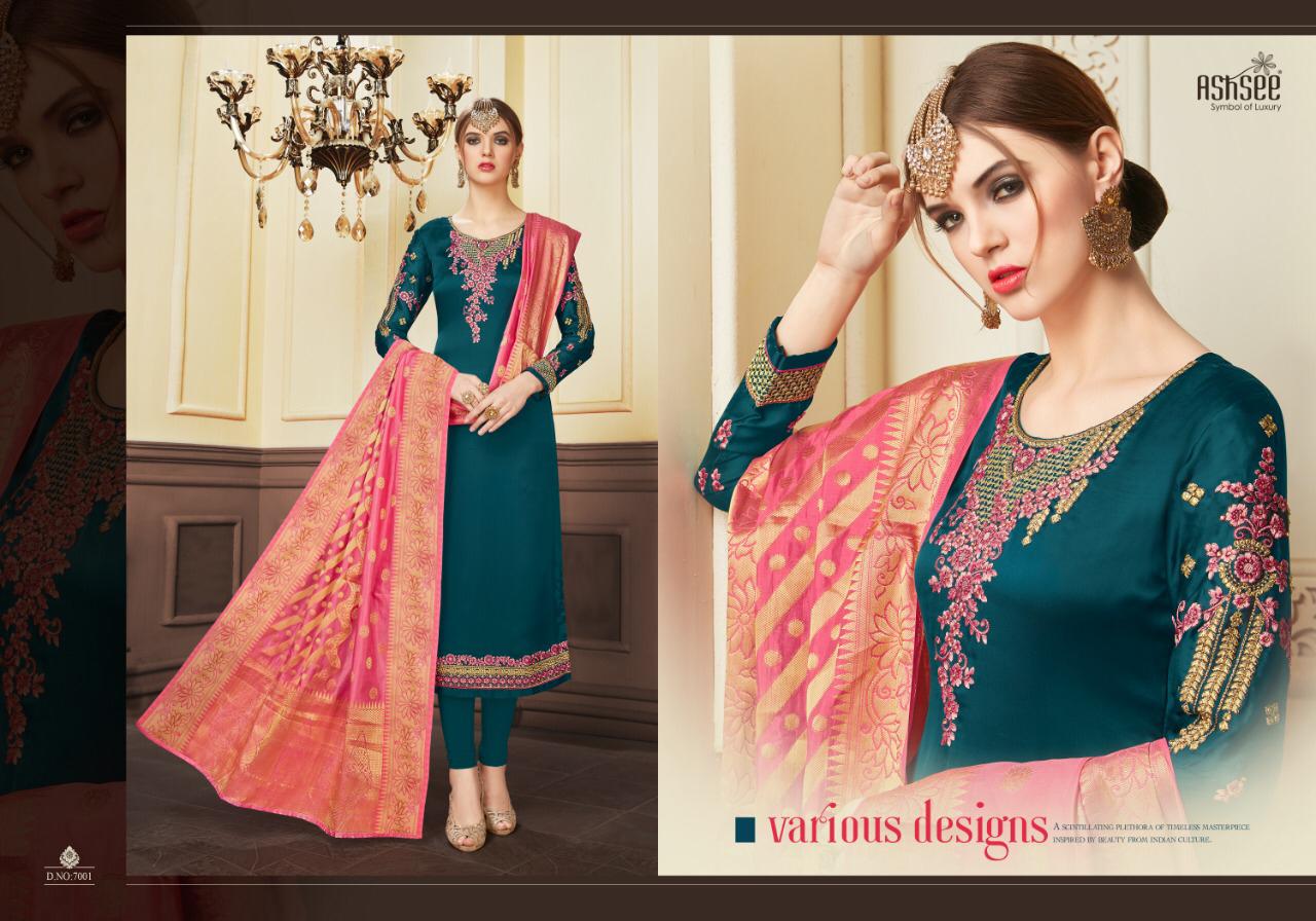 Banaras Vol-2 By Ashsee 7001 To 7006 Series Designer Wedding Collection Beautiful Stylish Fancy Colorful Party Wear & Occasional Wear Satin Georgette With Work Dresses At Wholesale Price