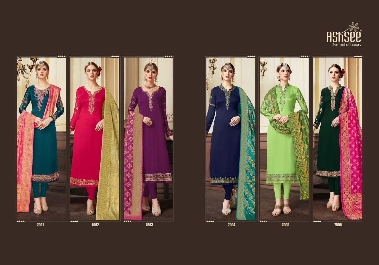 Banaras Vol-2 By Ashsee 7001 To 7006 Series Designer Wedding Collection Beautiful Stylish Fancy Colorful Party Wear & Occasional Wear Satin Georgette With Work Dresses At Wholesale Price