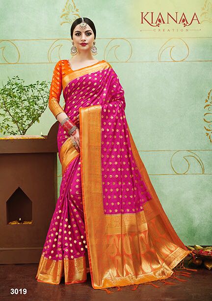Banaras Vol-2 By Kianaa Creation 3015 To 3027 Series Designer Wedding Collection Beautiful Fancy Traditional Wear & Party Wear & Occasional Wear Silk Printed Sarees At Wholesale Price
