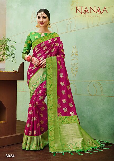 Banaras Vol-2 By Kianaa Creation 3015 To 3027 Series Designer Wedding Collection Beautiful Fancy Traditional Wear & Party Wear & Occasional Wear Silk Printed Sarees At Wholesale Price