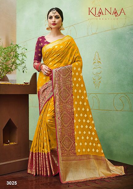 Banaras Vol-2 By Kianaa Creation 3015 To 3027 Series Designer Wedding Collection Beautiful Fancy Traditional Wear & Party Wear & Occasional Wear Silk Printed Sarees At Wholesale Price