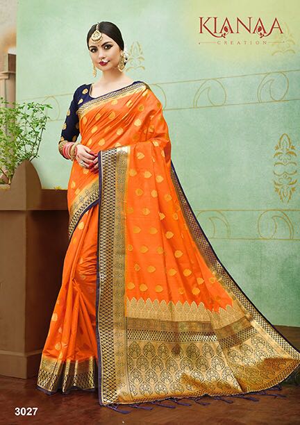 Banaras Vol-2 By Kianaa Creation 3015 To 3027 Series Designer Wedding Collection Beautiful Fancy Traditional Wear & Party Wear & Occasional Wear Silk Printed Sarees At Wholesale Price