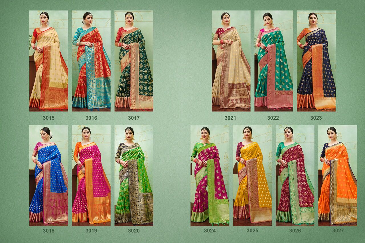 Banaras Vol-2 By Kianaa Creation 3015 To 3027 Series Designer Wedding Collection Beautiful Fancy Traditional Wear & Party Wear & Occasional Wear Silk Printed Sarees At Wholesale Price
