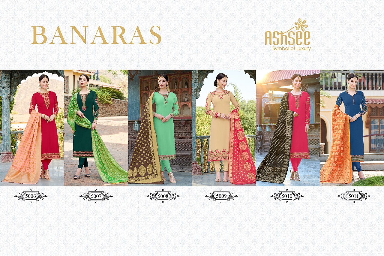 Banaras By Ashsee 5006 To 5011 Series Designer Wedding Collection Beautiful Stylish Fancy Colorful Party Wear & Occasional Wear Faux Georgette With Work Dresses At Wholesale Price