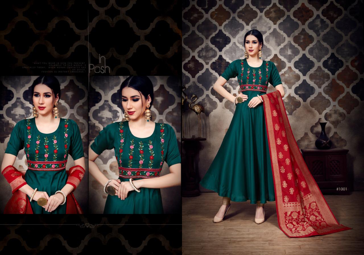 Banaras By Fashid Wholesale 1001 To 1005 Series Designer Anarkali Suits Collection Beautiful Stylish Fancy Colorful Party Wear & Occasional Wear Pure Silk Embroidered Gowns At Wholesale Price