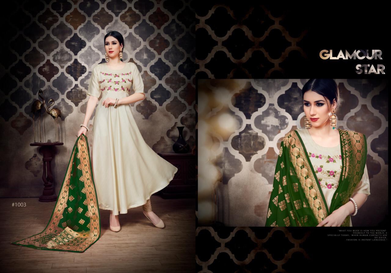 Banaras By Fashid Wholesale 1001 To 1005 Series Designer Anarkali Suits Collection Beautiful Stylish Fancy Colorful Party Wear & Occasional Wear Pure Silk Embroidered Gowns At Wholesale Price