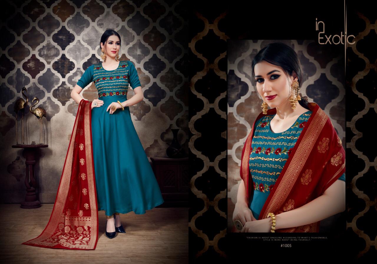 Banaras By Fashid Wholesale 1001 To 1005 Series Designer Anarkali Suits Collection Beautiful Stylish Fancy Colorful Party Wear & Occasional Wear Pure Silk Embroidered Gowns At Wholesale Price