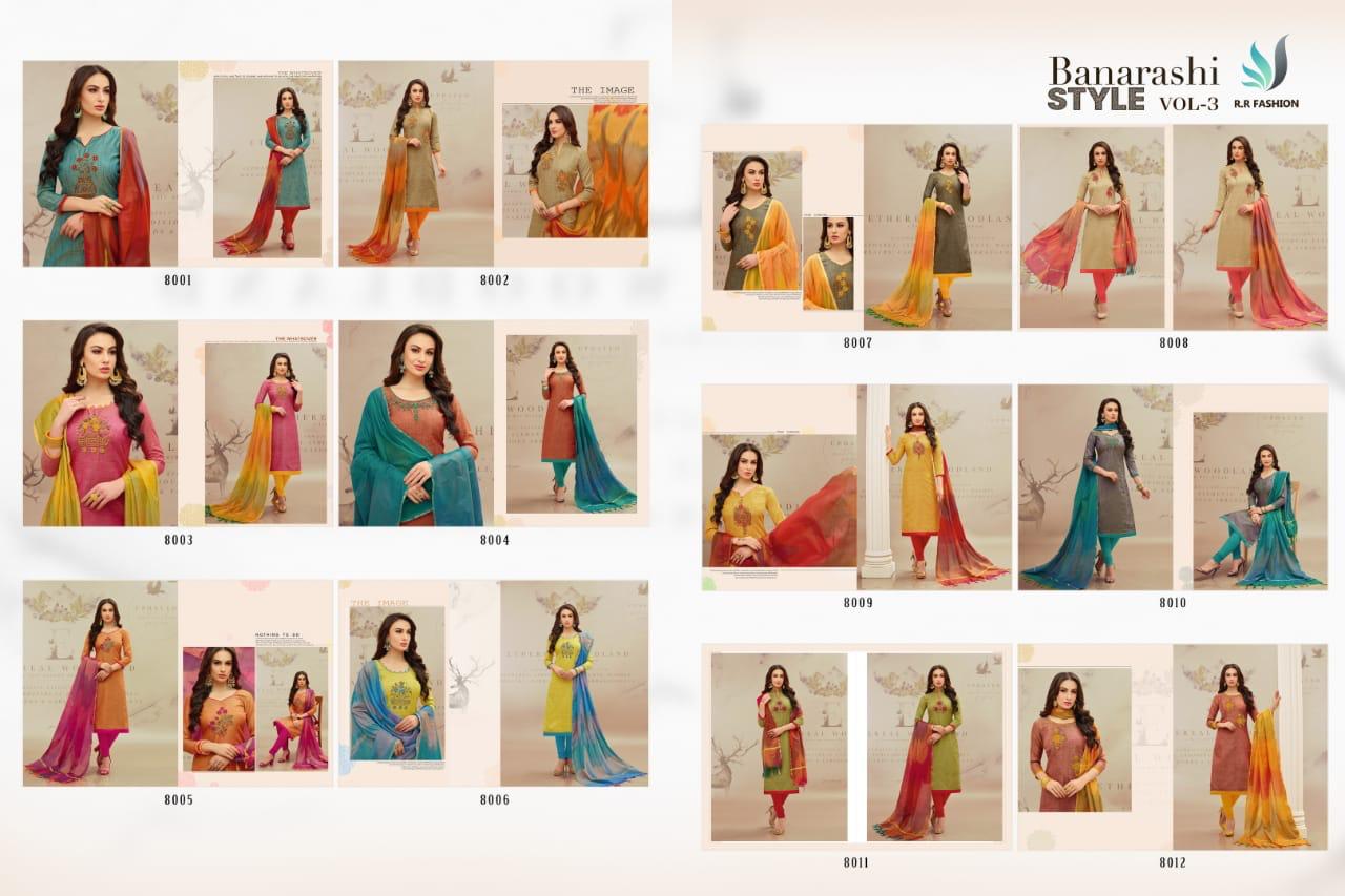 Banarashi Style Vol-3 By Rr Fashion 8001 To 8012 Series Beautiful Suits Stylish Fancy Colorful Casual Wear & Ethnic Wear Two Tone Heavy Silk Printed Dresses At Wholesale Price