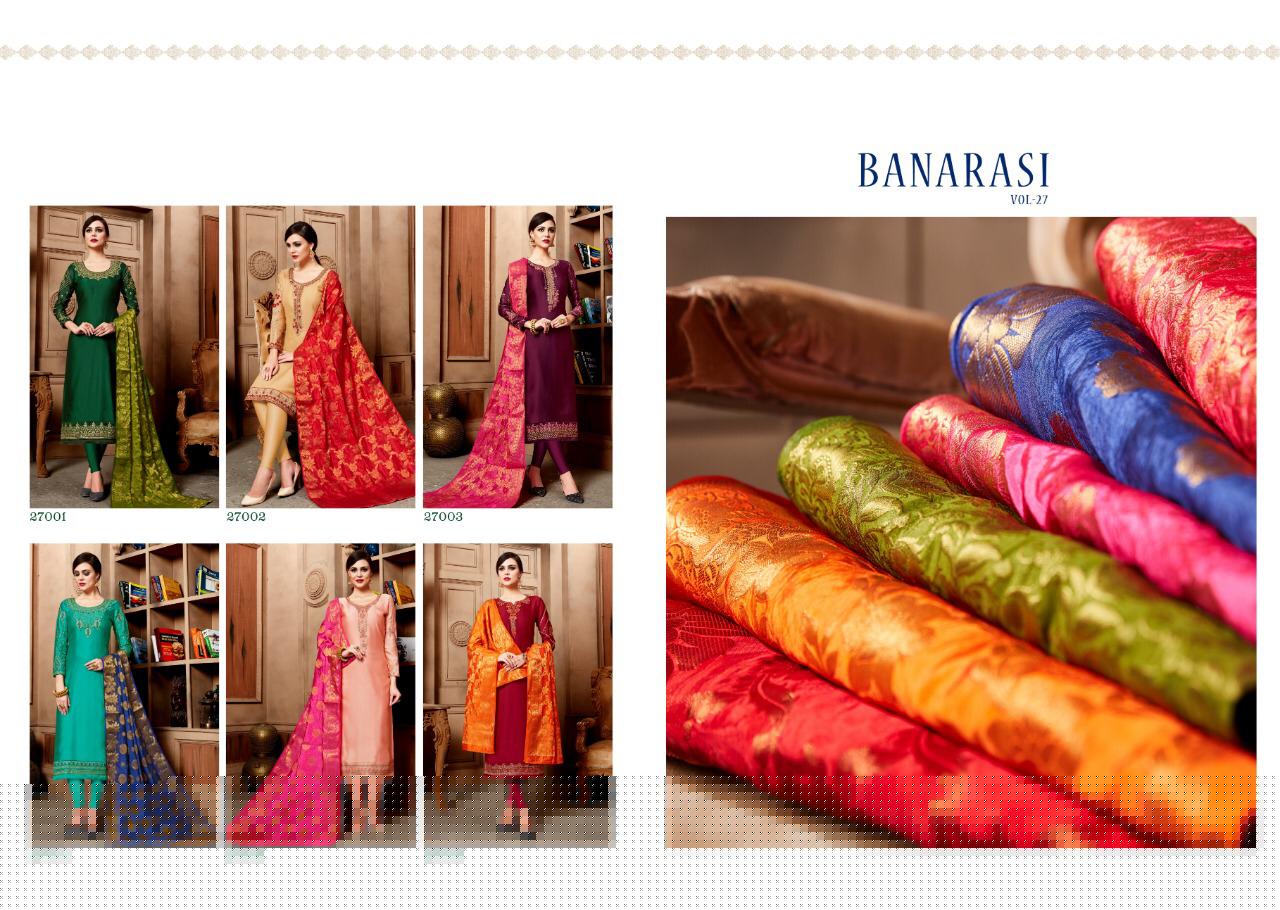 Banarasi Vol-27 By Lavli Fashion 27001 To 27006 Series Indian Traditional Wear Collection Beautiful Stylish Fancy Colorful Party Wear & Occasional Wear Sartin Georgette With Embroidery Dress At Wholesale Price
