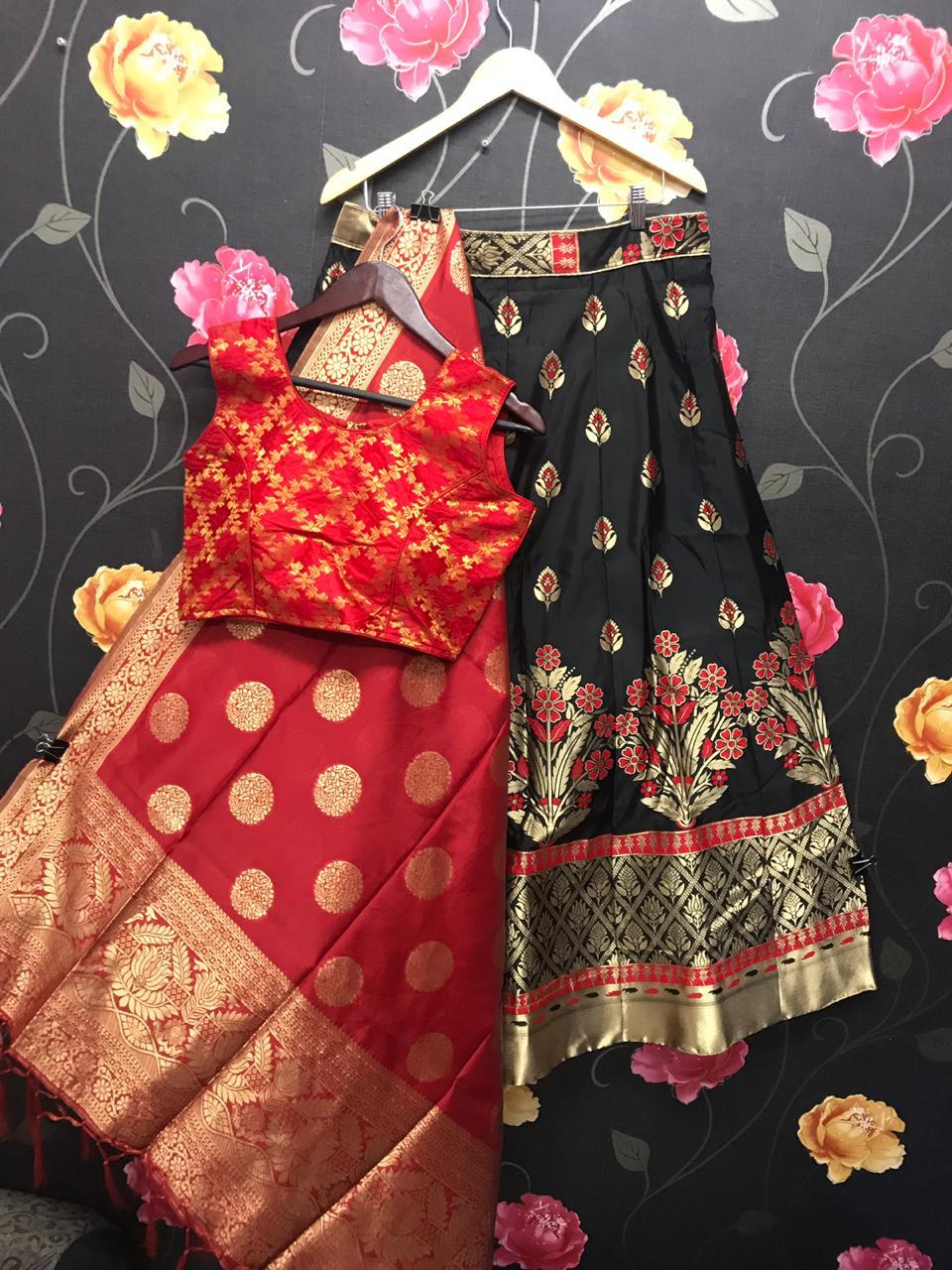 Banarasi Silk Lehenga By Fashid Wholesale 101 To 105 Series Designer Beautiful Navratri Collection Occasional Wear & Party Wear Pure Banarasi Silk Hand Printed Lehengas At Wholesale Price