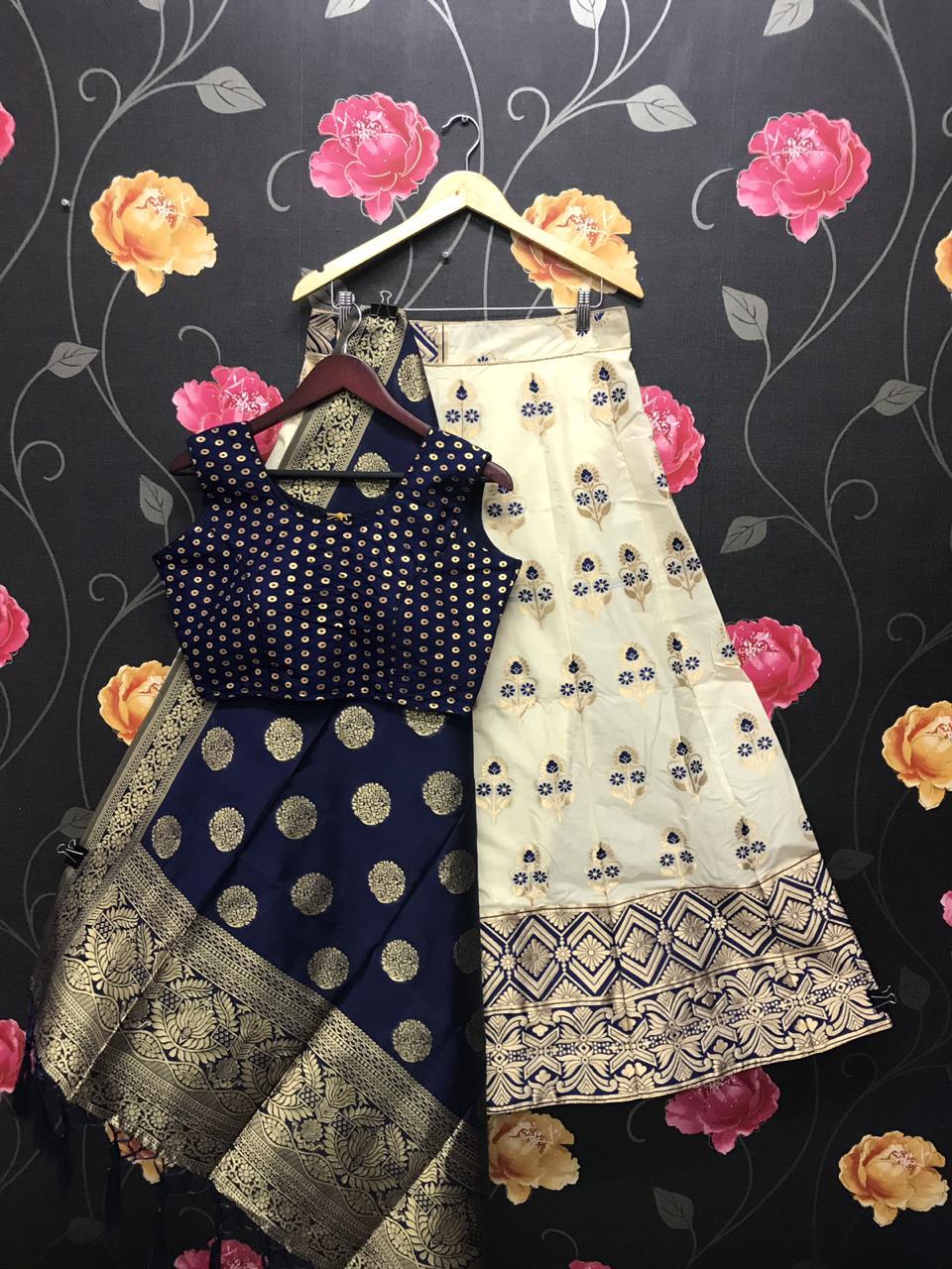 Banarasi Silk Lehenga By Fashid Wholesale 101 To 105 Series Designer Beautiful Navratri Collection Occasional Wear & Party Wear Pure Banarasi Silk Hand Printed Lehengas At Wholesale Price