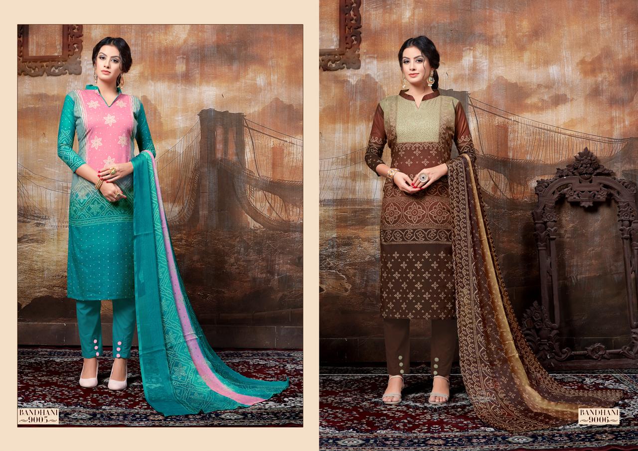 Bandhani Vol-9 By Ritu International 9001 To 9010 Series Designer Festive Suits Collection Beautiful Stylish Fancy Colorful Party Wear & Occasional Wear Pure Cambric Printed Dresses At Wholesale Price