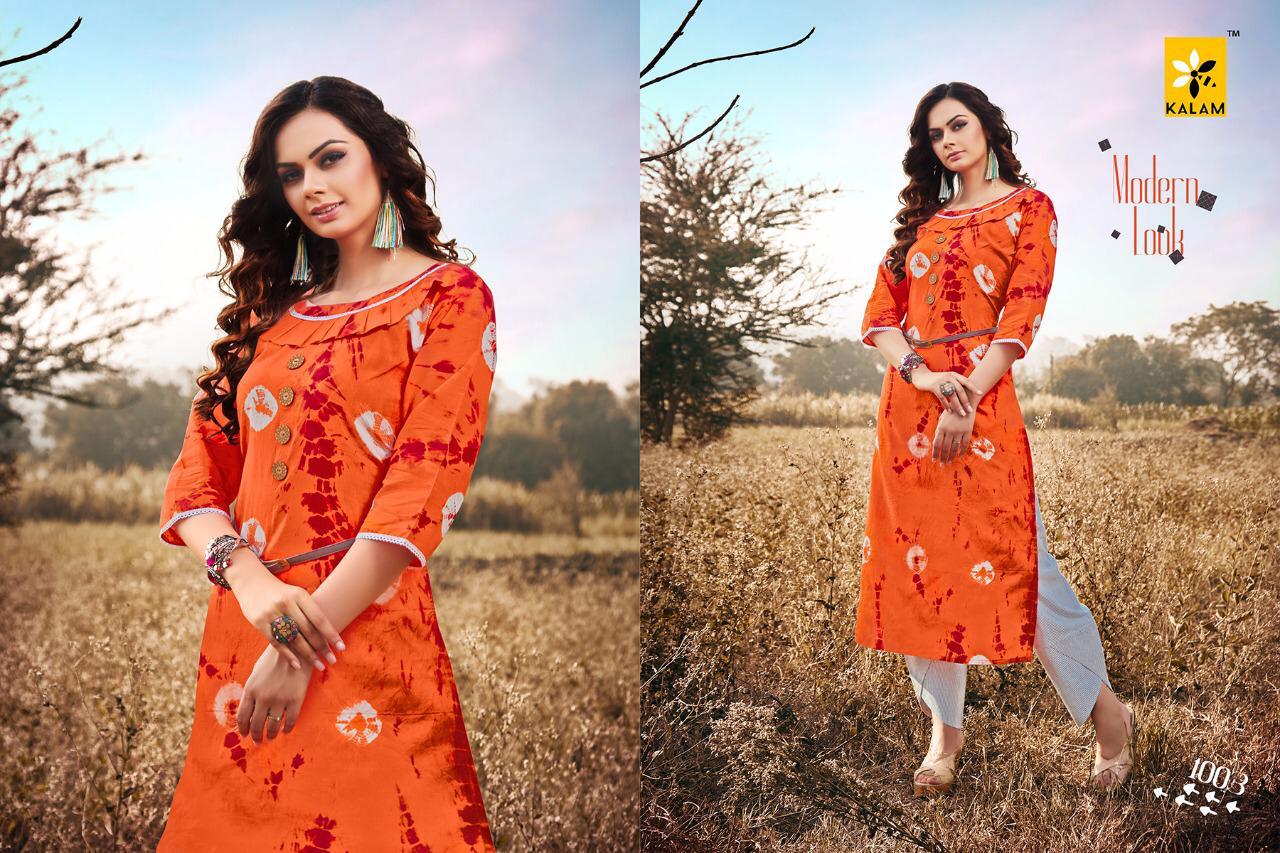 Banno By Kalam 1001 To 1008 Series Beautiful Colorful Stylish Fancy Casual Wear & Ethnic Wear & Ready To Wear Pure Cotton Bandhani Kurtis At Wholesale Price