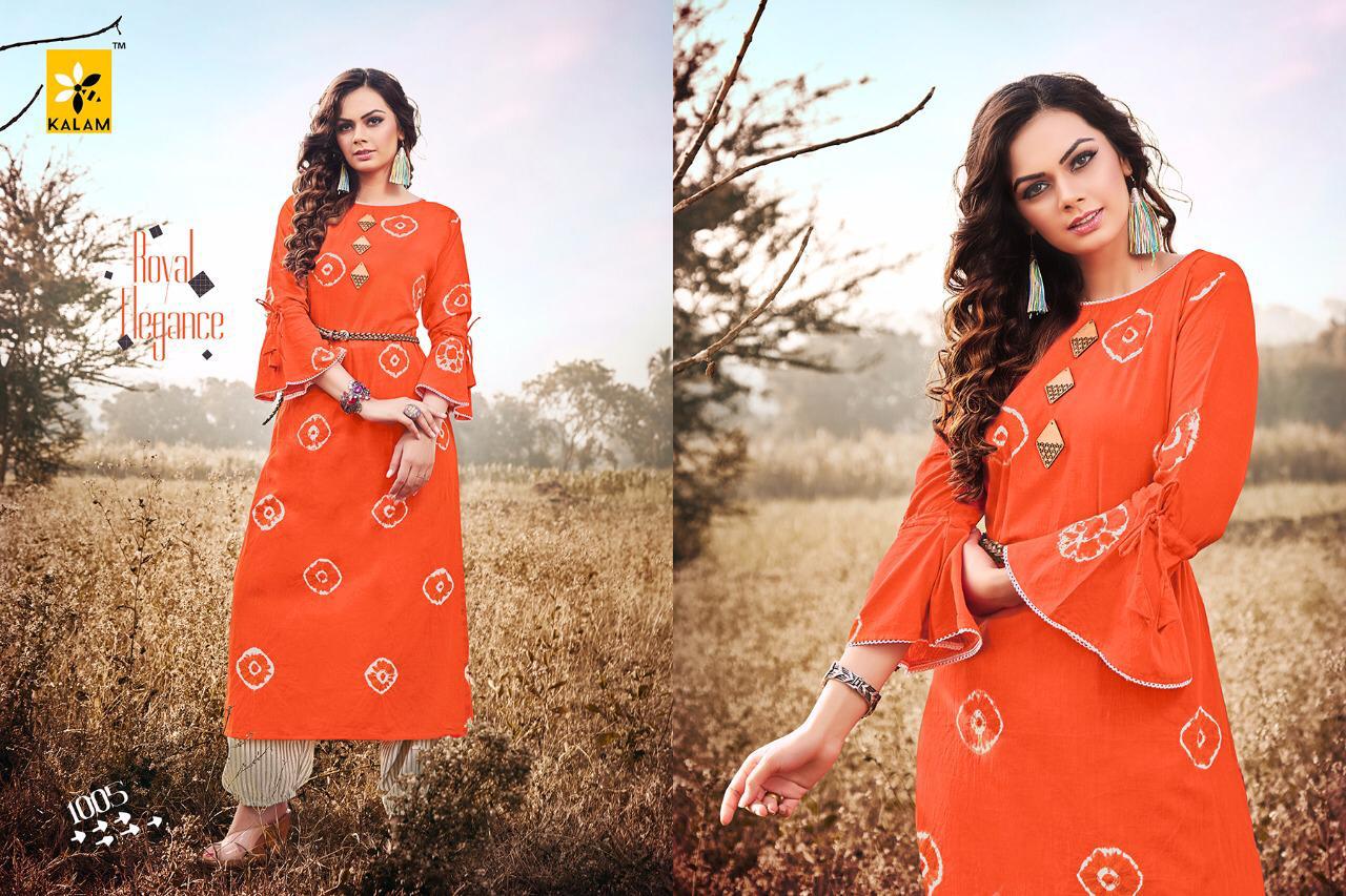 Banno By Kalam 1001 To 1008 Series Beautiful Colorful Stylish Fancy Casual Wear & Ethnic Wear & Ready To Wear Pure Cotton Bandhani Kurtis At Wholesale Price