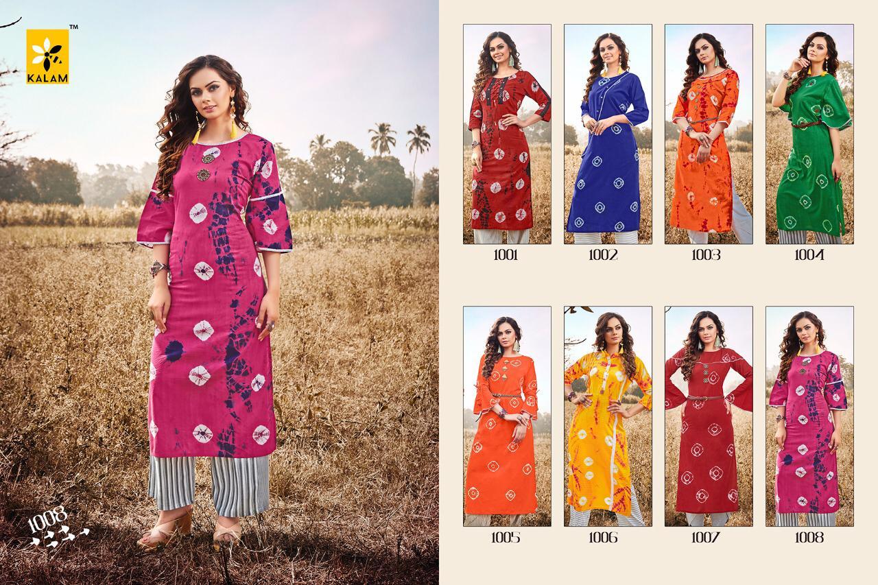 Banno By Kalam 1001 To 1008 Series Beautiful Colorful Stylish Fancy Casual Wear & Ethnic Wear & Ready To Wear Pure Cotton Bandhani Kurtis At Wholesale Price