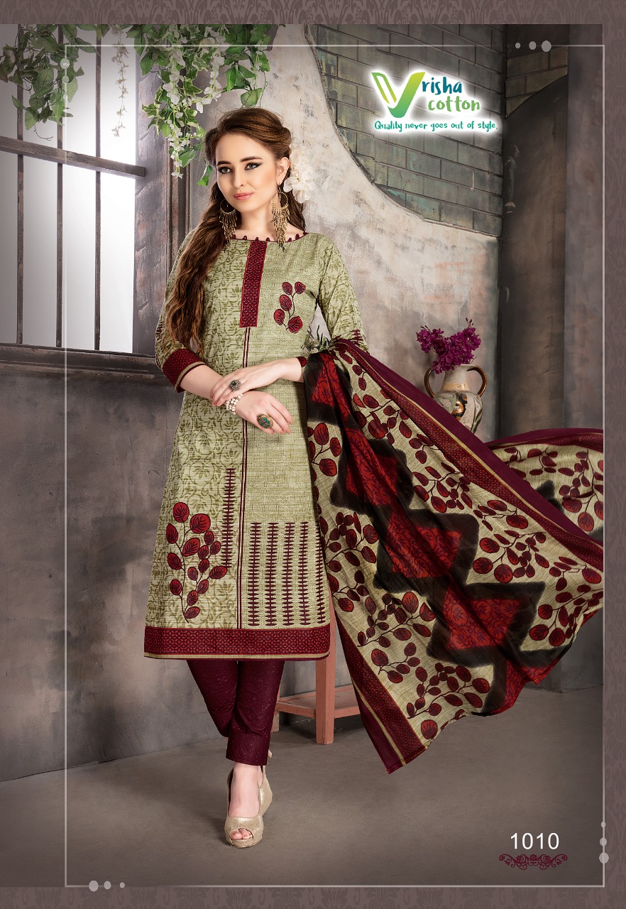 Barbie Vol-1 By Vrisha Cottton 1001 To 1010 Series Beautiful Pakistani Suits Stylish Fancy Colorful Party Wear & Ethnic Wear Cotton Printed Dresses At Wholesale Price