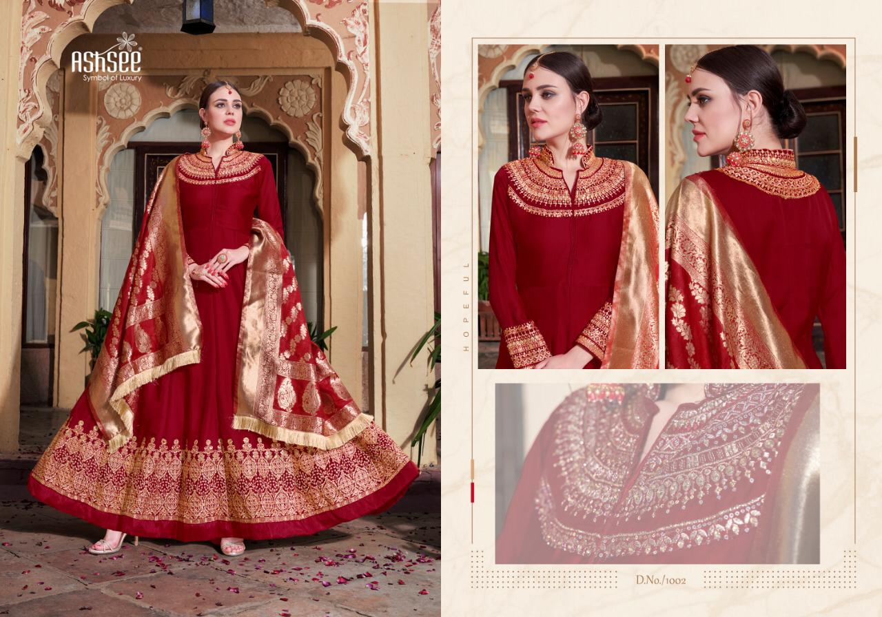 Barfi Vol-1 By Ashsee 1001 To 1004 Series Anarkali Designer Wedding Collection Beautiful Stylish Fancy Colorful Party Wear & Occasional Wear Satin Georgette With Work Dresses At Wholesale Price