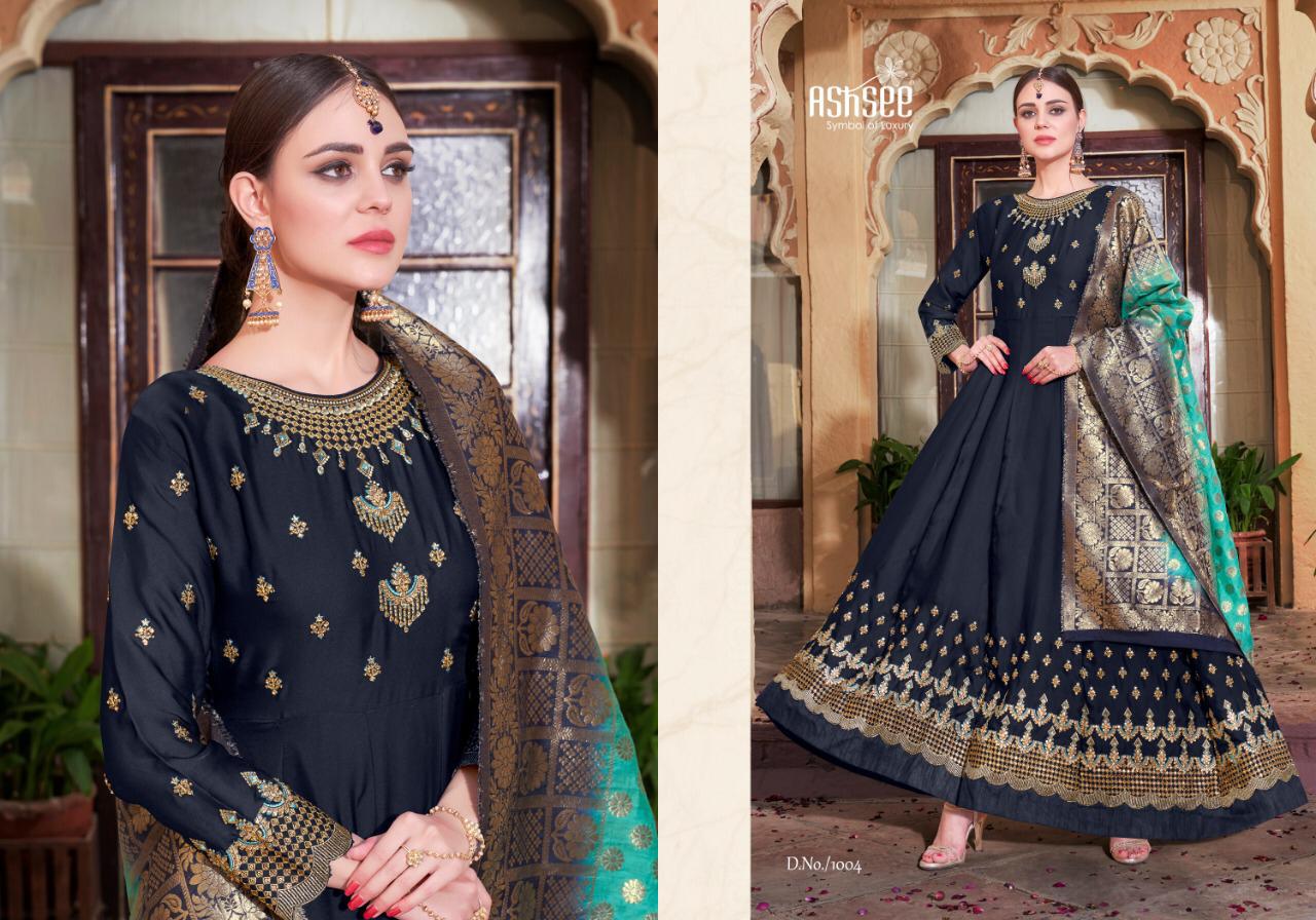 Barfi Vol-1 By Ashsee 1001 To 1004 Series Anarkali Designer Wedding Collection Beautiful Stylish Fancy Colorful Party Wear & Occasional Wear Satin Georgette With Work Dresses At Wholesale Price