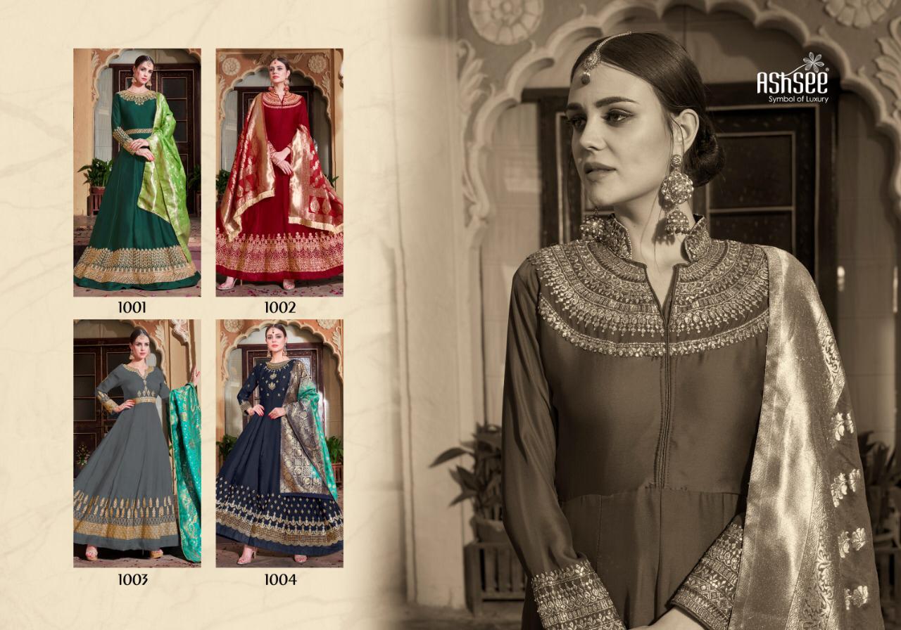 Barfi Vol-1 By Ashsee 1001 To 1004 Series Anarkali Designer Wedding Collection Beautiful Stylish Fancy Colorful Party Wear & Occasional Wear Satin Georgette With Work Dresses At Wholesale Price