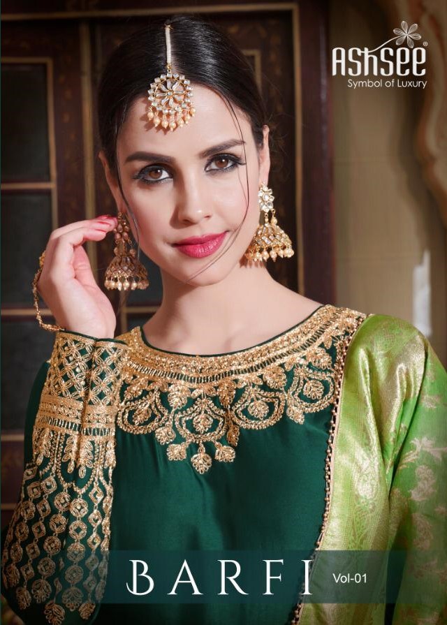 Barfi Vol-1 By Ashsee 1001 To 1004 Series Anarkali Designer Wedding Collection Beautiful Stylish Fancy Colorful Party Wear & Occasional Wear Satin Georgette With Work Dresses At Wholesale Price