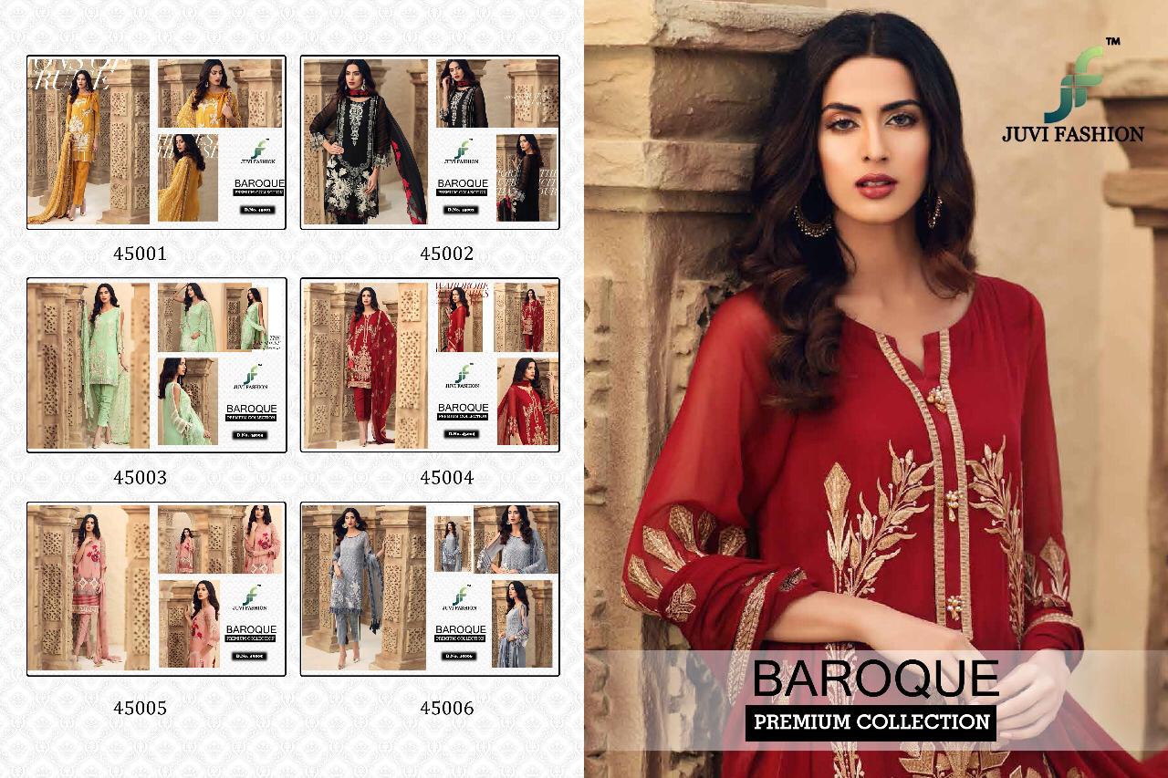 Baroque Premium Collection By Juvi Fashion 45001 To 45006 Series Beautiful Pakistani Suits Stylish Fancy Colorful Party Wear & Ethnic Wear Collection Georgette With Heavy Embroidered Dresses At Wholesale Price