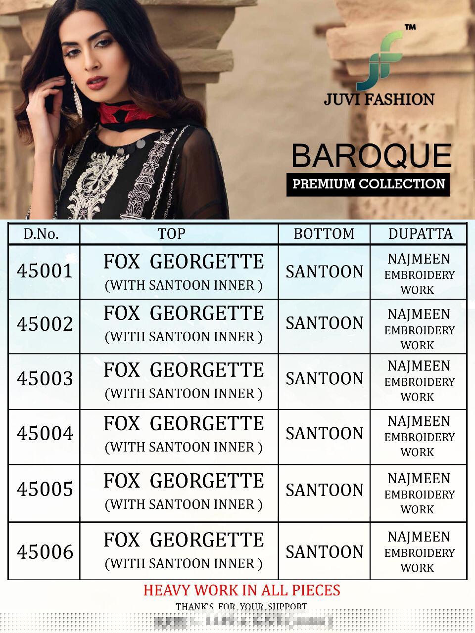 Baroque Premium Collection By Juvi Fashion 45001 To 45006 Series Beautiful Pakistani Suits Stylish Fancy Colorful Party Wear & Ethnic Wear Collection Georgette With Heavy Embroidered Dresses At Wholesale Price