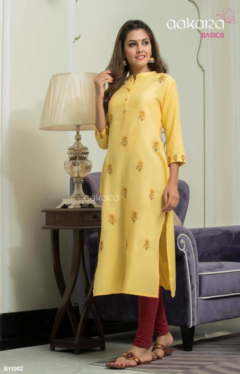 Basics Vol-11 By Aakara 1001 To 1006 Series Stylish Fancy Beautiful Colorful Casual Wear & Ethnic Wear Mill Dyed Cotton Viscose Poly Slub Kurtis At Wholesale Price