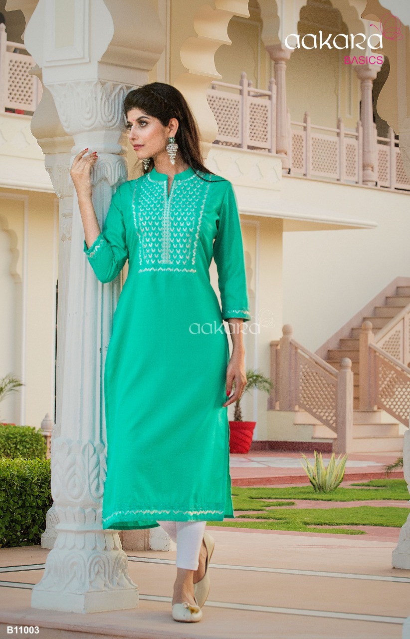 Basics Vol-11 By Aakara 1001 To 1006 Series Stylish Fancy Beautiful Colorful Casual Wear & Ethnic Wear Mill Dyed Cotton Viscose Poly Slub Kurtis At Wholesale Price