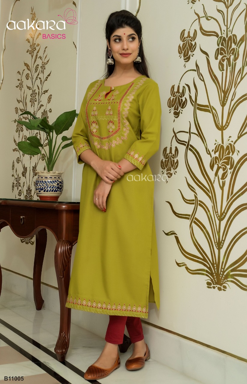 Basics Vol-11 By Aakara 1001 To 1006 Series Stylish Fancy Beautiful Colorful Casual Wear & Ethnic Wear Mill Dyed Cotton Viscose Poly Slub Kurtis At Wholesale Price