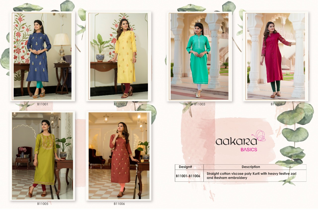 Basics Vol-11 By Aakara 1001 To 1006 Series Stylish Fancy Beautiful Colorful Casual Wear & Ethnic Wear Mill Dyed Cotton Viscose Poly Slub Kurtis At Wholesale Price