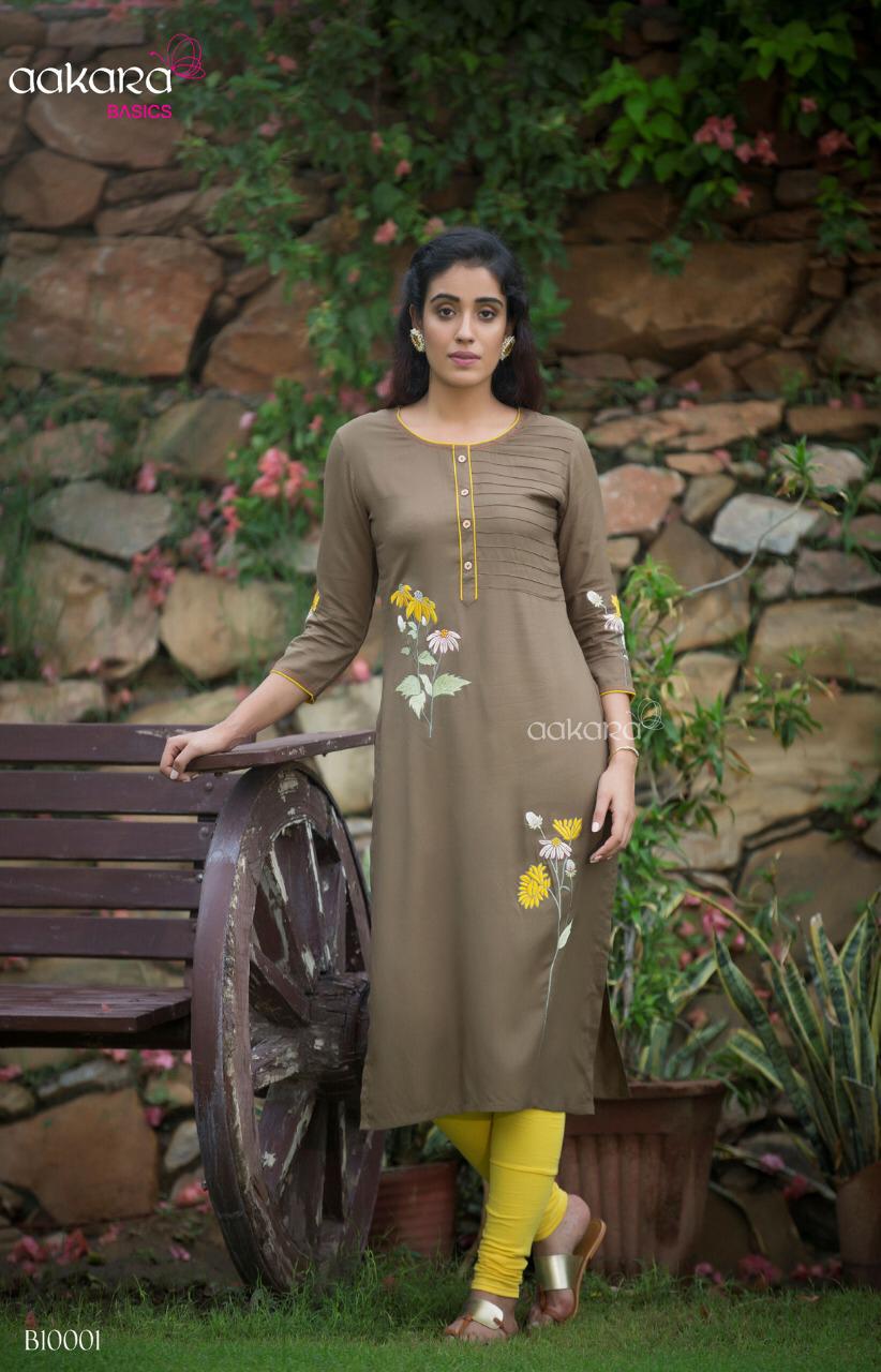 Basics Vol-10 By Aakara 001 To 008 Series Stylish Fancy Beautiful Colorful Casual Wear & Ethnic Wear Rayon With Embroidery Kurtis At Wholesale Price