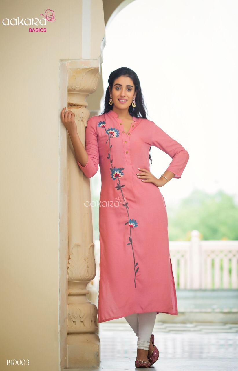 Basics Vol-10 By Aakara 001 To 008 Series Stylish Fancy Beautiful Colorful Casual Wear & Ethnic Wear Rayon With Embroidery Kurtis At Wholesale Price