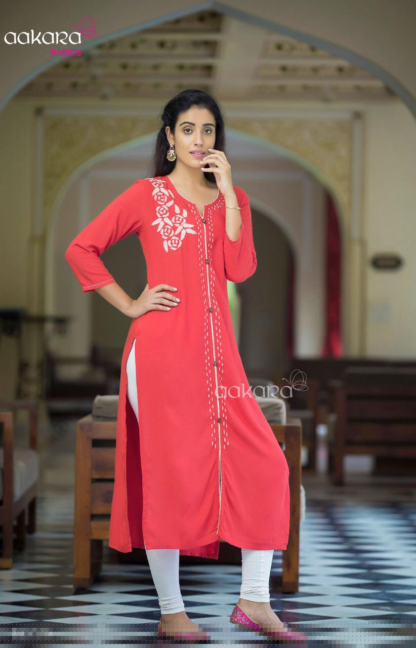 Basics Vol-10 By Aakara 001 To 008 Series Stylish Fancy Beautiful Colorful Casual Wear & Ethnic Wear Rayon With Embroidery Kurtis At Wholesale Price