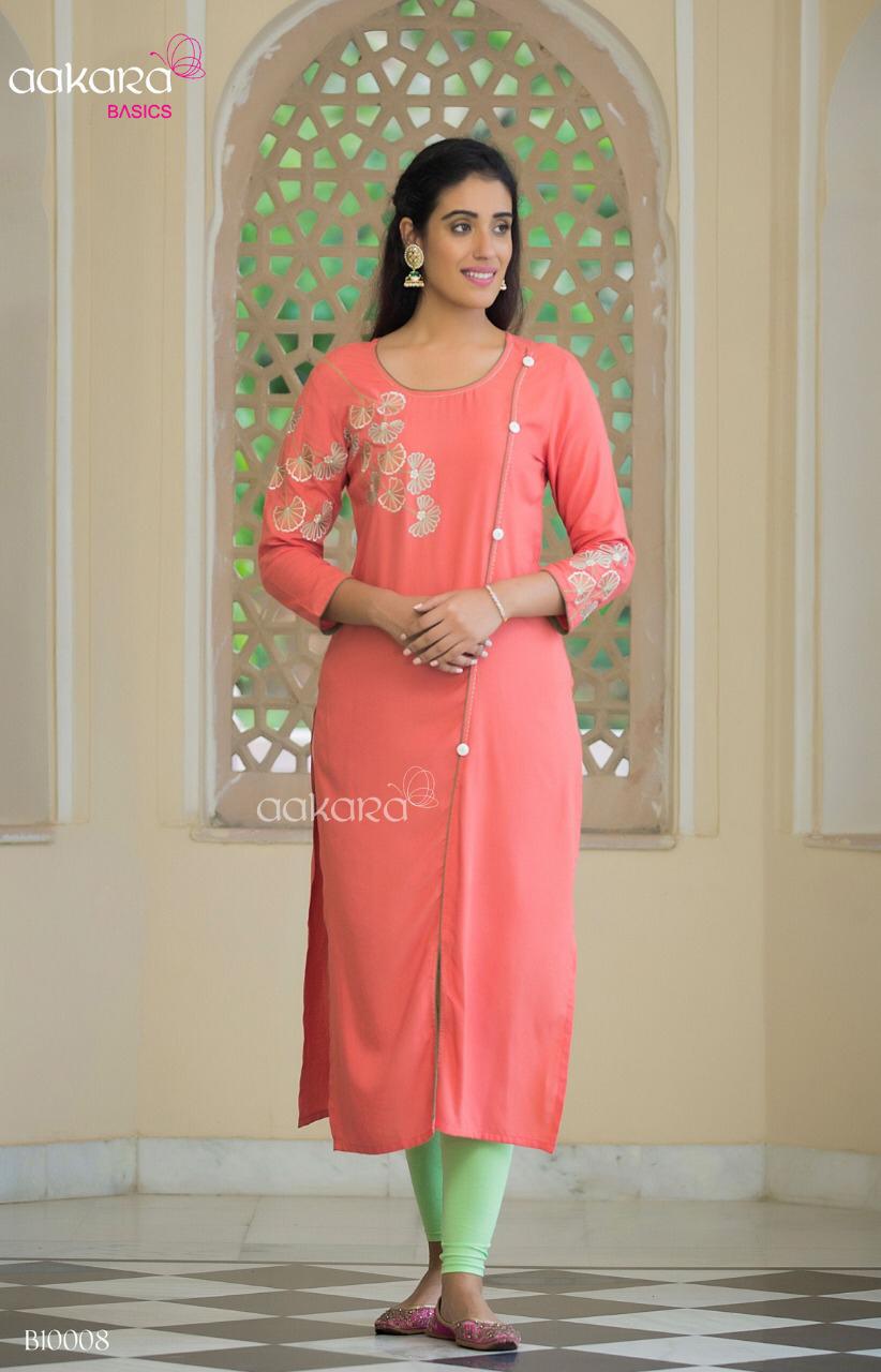Basics Vol-10 By Aakara 001 To 008 Series Stylish Fancy Beautiful Colorful Casual Wear & Ethnic Wear Rayon With Embroidery Kurtis At Wholesale Price