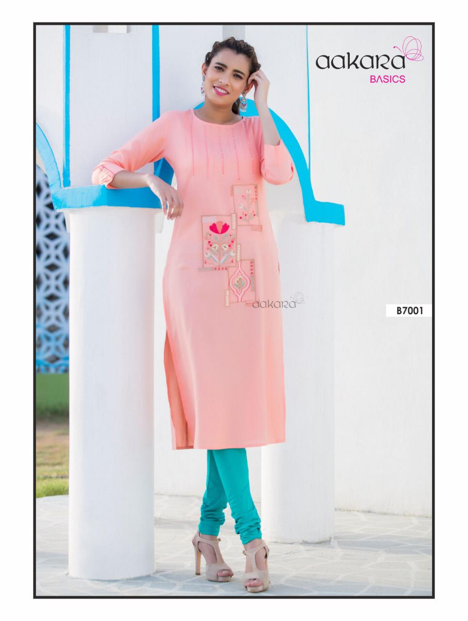 Aakra Basics Vol-7 By Aakara 7001 To 7008 Series Beautiful Stylish Fancy Colorful Casual Wear & Ethnic Wear Straight Kurti With Embroidery Kurtis At Wholesale Price