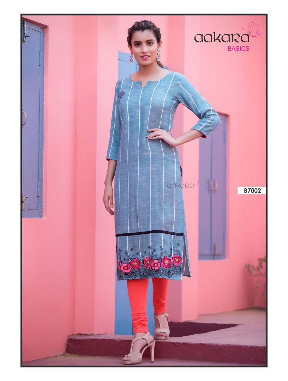 Aakra Basics Vol-7 By Aakara 7001 To 7008 Series Beautiful Stylish Fancy Colorful Casual Wear & Ethnic Wear Straight Kurti With Embroidery Kurtis At Wholesale Price