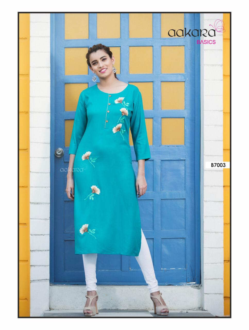 Aakra Basics Vol-7 By Aakara 7001 To 7008 Series Beautiful Stylish Fancy Colorful Casual Wear & Ethnic Wear Straight Kurti With Embroidery Kurtis At Wholesale Price